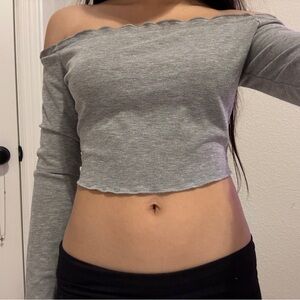 Grey Long Sleeve Off The Shoulder Top